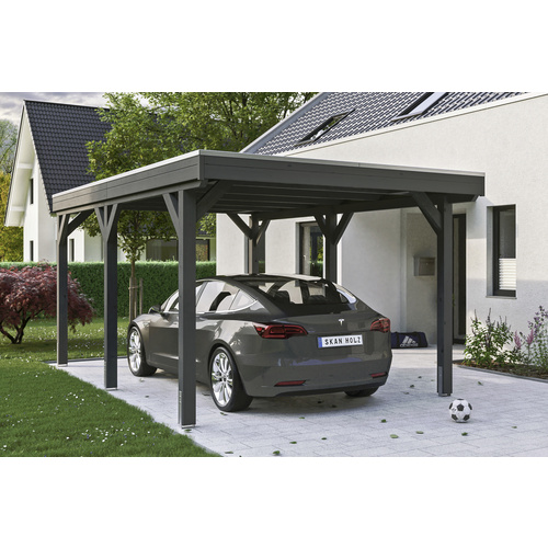 SKANHOLZ Carport »Grunewald«, BxT: 321 x 554 cm, Firsthöhe: 243 cm, lasiert – grau