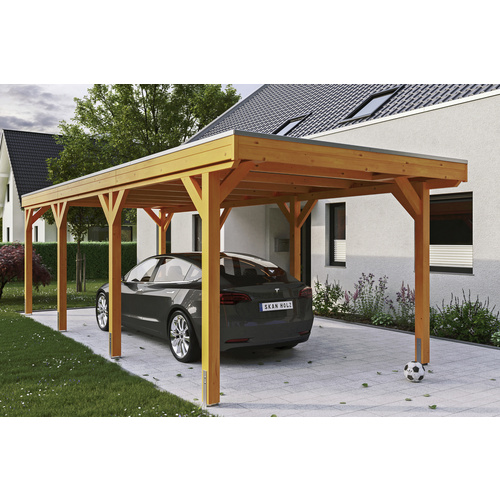 SKANHOLZ Carport »Grunewald«, BxT: 321 x 796 cm, Firsthöhe: 243 cm, lasiert – beige