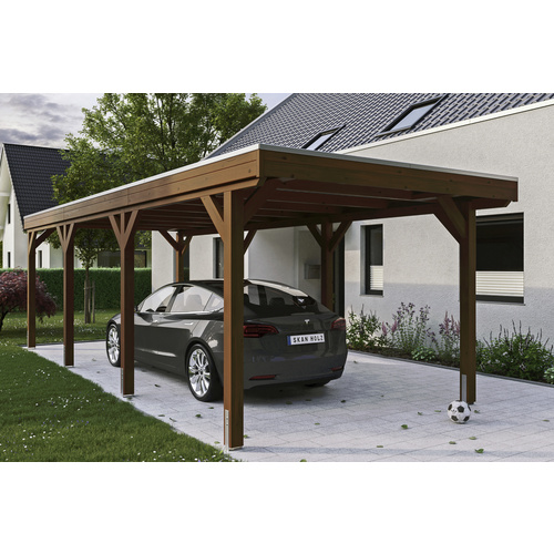 SKANHOLZ Carport »Grunewald«, BxT: 321 x 796 cm, Firsthöhe: 243 cm, lasiert - braun