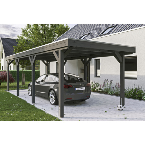 SKANHOLZ Carport »Grunewald«, BxT: 321 x 796 cm, Firsthöhe: 243 cm, lasiert – grau