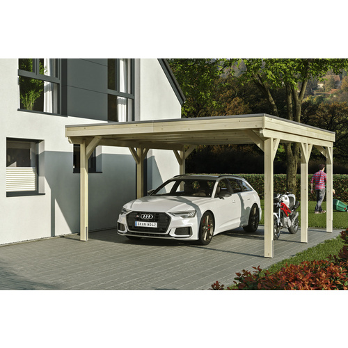 SKANHOLZ Carport »Grunewald«, BxT: 427 x 554 cm, Firsthöhe: 251 cm, unbehandelt – beige