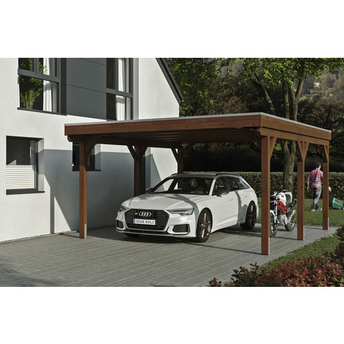 SKANHOLZ Carport »Grunewald«, BxT: 427 x 554 cm, Firsthöhe: 251 cm, lasiert – braun