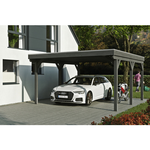 SKANHOLZ Carport »Grunewald«, BxT: 427 x 554 cm, Firsthöhe: 251 cm, lasiert - grau