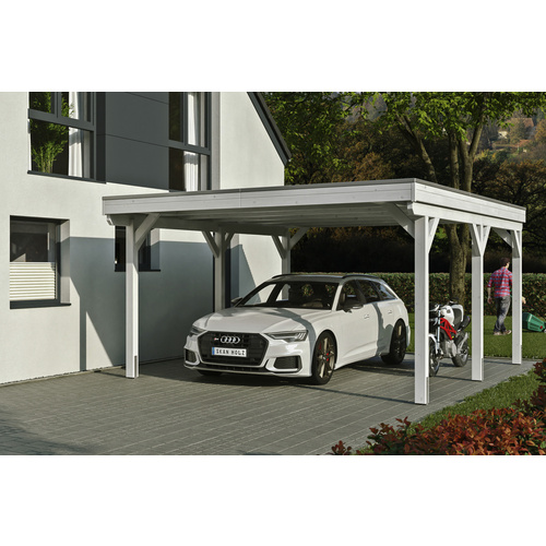 SKANHOLZ Carport »Grunewald«, BxT: 427 x 554 cm, Firsthöhe: 251 cm, lasiert – weiss