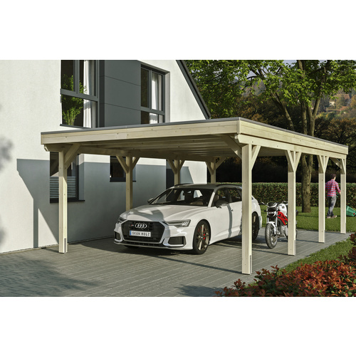 SKANHOLZ Carport »Grunewald«, BxT: 427 x 796 cm, Firsthöhe: 251 cm, unbehandelt – beige