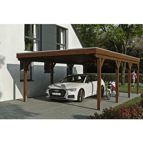 SKANHOLZ Carport »Grunewald«, BxT: 427 x 796 cm, Firsthöhe: 251 cm, lasiert – braun