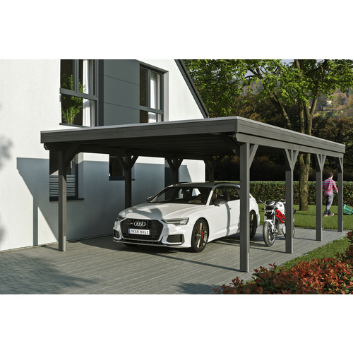 SKANHOLZ Carport »Grunewald«, BxT: 427 x 796 cm, Firsthöhe: 251 cm, lasiert – grau