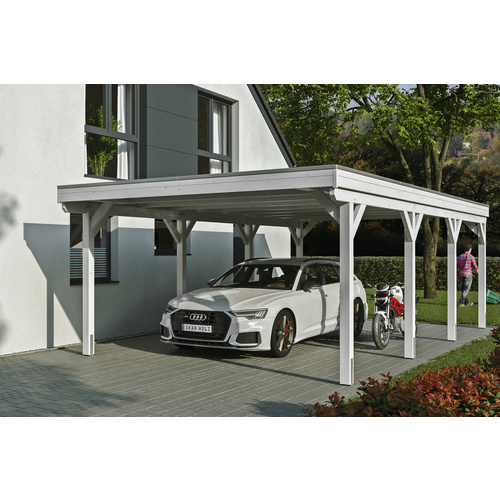 SKANHOLZ Carport »Grunewald«, BxT: 427 x 796 cm, Firsthöhe: 251 cm, lasiert - weiss