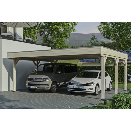 SKANHOLZ Carport »Grunewald«, BxT: 622 x 554 cm, Firsthöhe: 255 cm, unbehandelt - beige