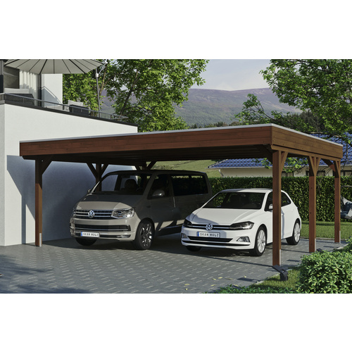 SKANHOLZ Carport »Grunewald«, BxT: 622 x 554 cm, Firsthöhe: 255 cm, lasiert – braun