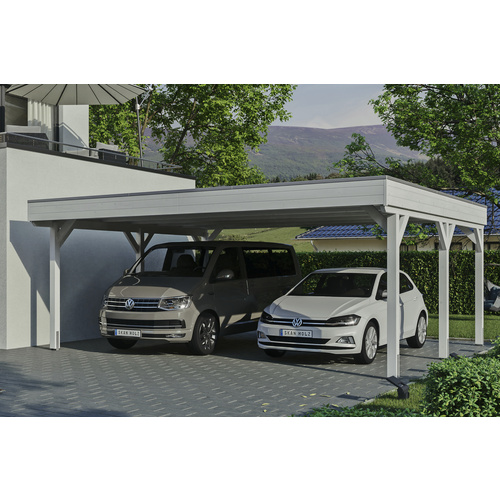 SKANHOLZ Carport »Grunewald«, BxT: 622 x 554 cm, Firsthöhe: 255 cm, lasiert - weiss