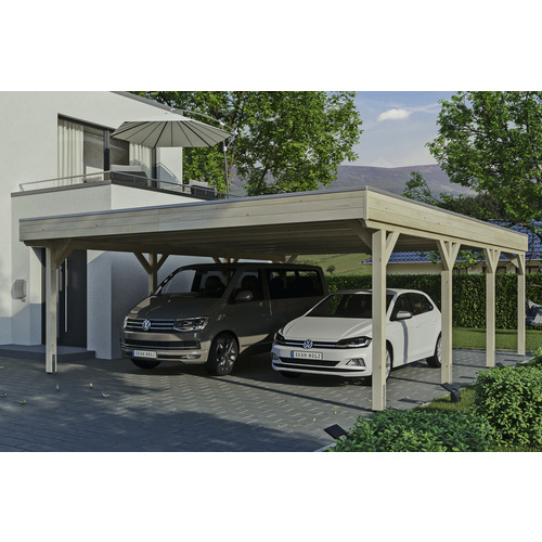 SKANHOLZ Carport »Grunewald«, BxT: 622 x 796 cm, Firsthöhe: 255 cm, unbehandelt – beige