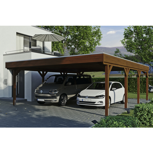 SKANHOLZ Carport »Grunewald«, BxT: 622 x 796 cm, Firsthöhe: 255 cm, lasiert - braun