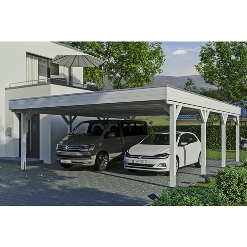 SKANHOLZ Carport »Grunewald«, BxT: 622 x 796 cm, Firsthöhe: 255 cm, lasiert – weiss