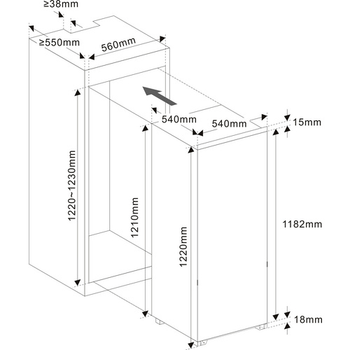 PKM Einbau-Kühlschrank, BxHxL: 38,5 x 48,5 x 54 cm, 199 l, schwarz - weiss