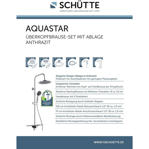 Thumbnail - SCHÜTTE Überkopfbrause »Aquastar«, anthrazit, Höhe: 1120 mm - grau