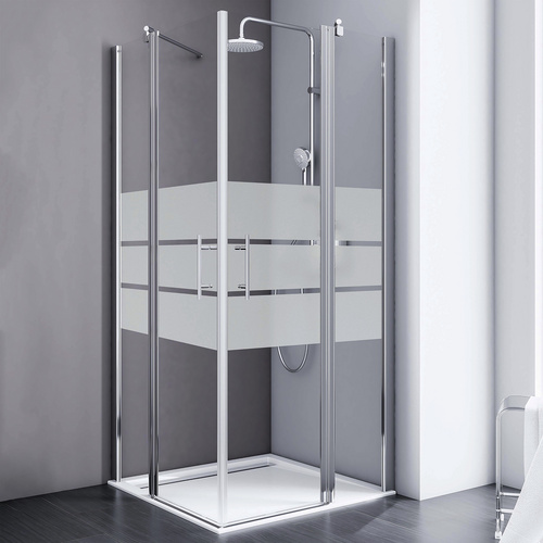 Schulte Eckdusche mit Drehtür Alexa Style 2.0 teilgerahmt, gestreift, aluminiumfarben, 90 x 192 x 90 cm