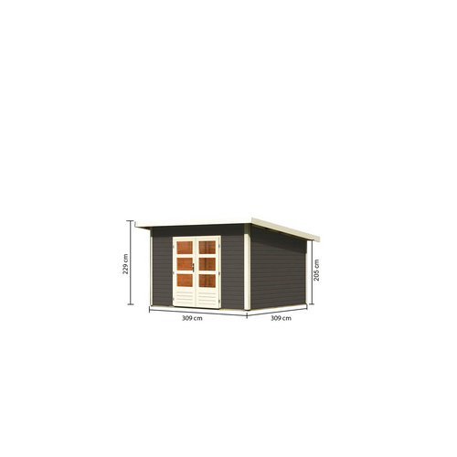 KARIBU Ferienhaus »Northeim 3«, Holz, BxHxT: 309 x 238 x 309 cm (Außenmaße inkl. Dachüberstand) - grau |  Fichte  |  9,3 m²