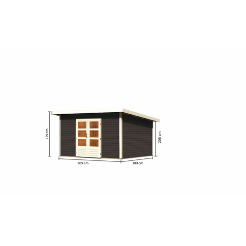 KARIBU Ferienhaus »Northeim 4«, Holz, BxHxT: 369 x 229,5 x 309 cm (Außenmaße inkl. Dachüberstand) - grau |  Fichte  |  9,3 m²