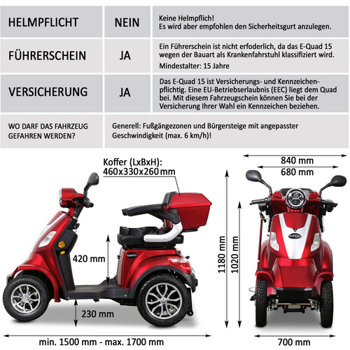 Rolektro Elektroroller »E-Quad«, max. 15 km/h, Reichweite: 50 km