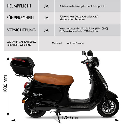 Rolektro Elektroroller »Retro«, max. 45 km/h, Reichweite: 60 km