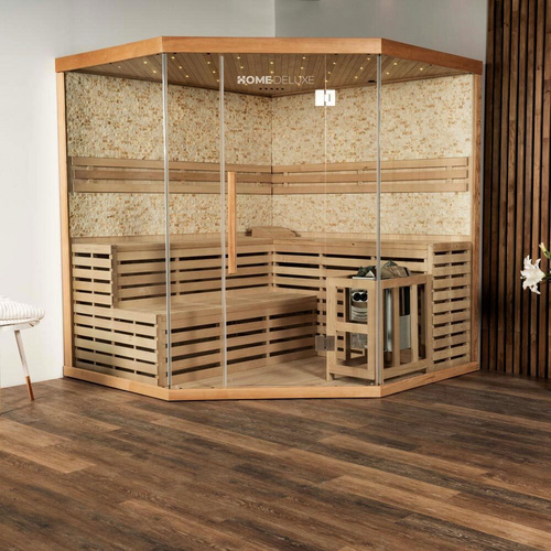 HOME DELUXE Sauna »Skyline XL BIG Kunststeinwand«, inkl. 8 kW Saunaofen mit integrierter Steuerung, für 6 Personen - beige