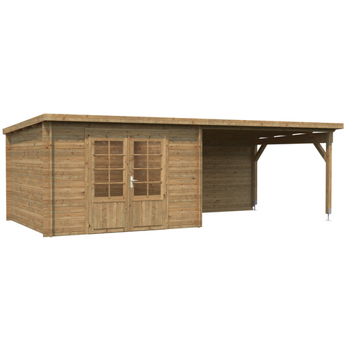 PALMAKO Blockbohlenhaus »Ella«, Holz, BxHxT: 674 x 214 x 300 cm (Außenmaße inkl. Dachüberstand) - braun