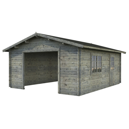 PALMAKO AS Blockbohlen-Garage, BxT: 450 x 550 cm (Außenmaße), Holz – grau