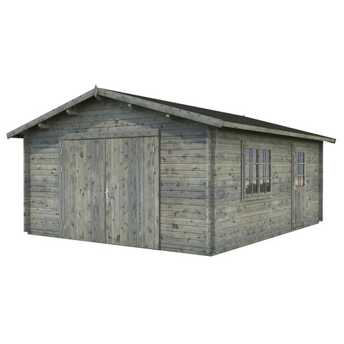 PALMAKO AS Blockbohlen-Garage, BxT: 450 x 550 cm (Außenmaße), Holz – grau