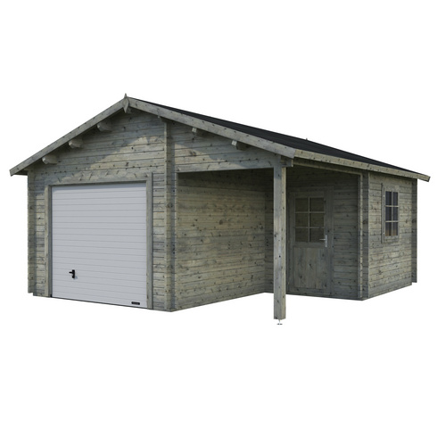 PALMAKO AS Blockbohlen-Garage, BxT: 510 x 550 cm (Außenmaße), Holz – grau