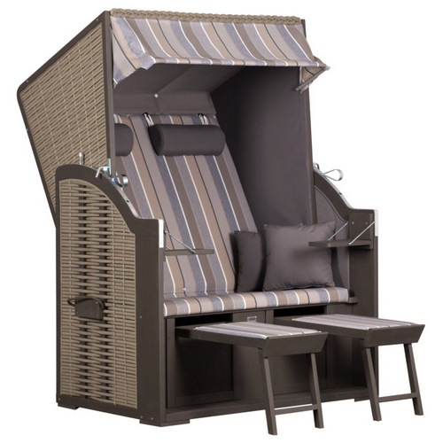 Image of DEVRIES Strandkorb, BxHxT: 120 x 160 x 80 cm, Dreiviertelllieger, grau-braun
