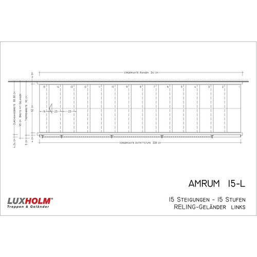 Luxholm Haupttreppe »Amrum«, 15 Stufen, max. Geschosshöhe 280 cm - grau