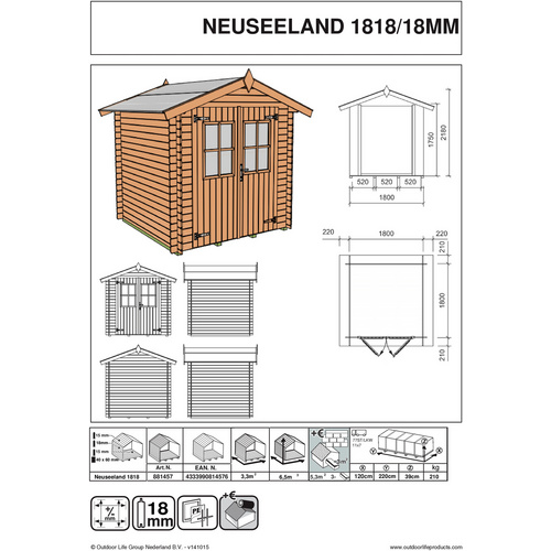 Mr. GARDENER Blockbohlenhaus »Neuseeland«, Holz, BxHxT: 180 x 211 x 180 cm (Außenmaße) - beige |  Fichte