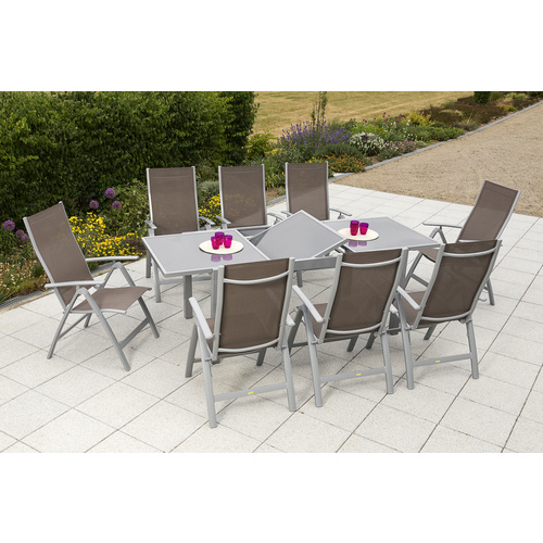 Merxx Gartenmöbel-Set Carrara 9-tlg. Taupe inkl. Tisch 160/220 cm x 90 cm