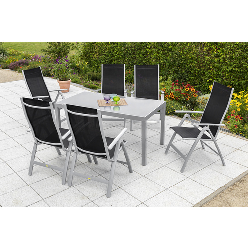 Merxx Gartenmöbel-Set Carrara 7-tlg. Schwarz inkl. Tisch 150 cm x 90 cm