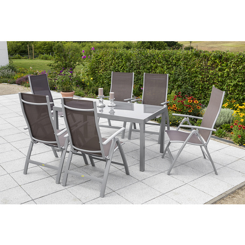 Merxx Gartenmöbel-Set Carrara 7-tlg. Taupe inkl. Tisch 150 cm x 90 cm