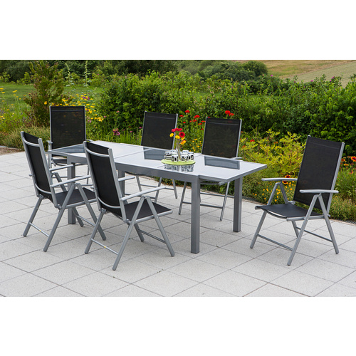 Merxx Gartenmöbel-Set Amalfi 7-tlg. Schwarz inkl. Tisch 140/200 cm x 90 cm