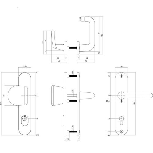 Thumbnail - Intersteel Schutzbeschlag, Kernziehschutz PZ 72 mm Griff/Drücker
