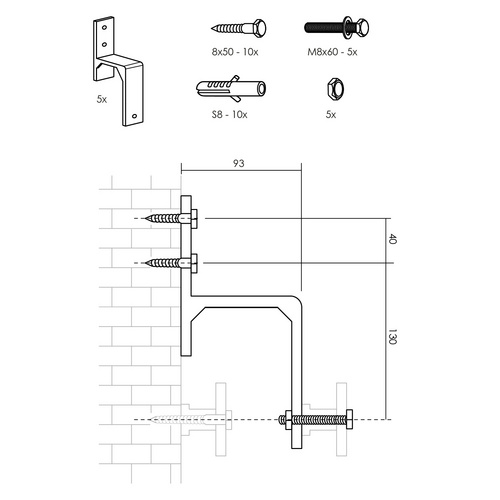 Thumbnail - Intersteel Schiebetürsysteme, Satz von 5 Wandhalterung