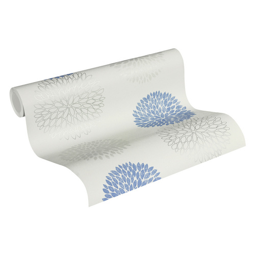 A.S. Création Vliestapete Blooming Blumen Grau-Blau Metallic