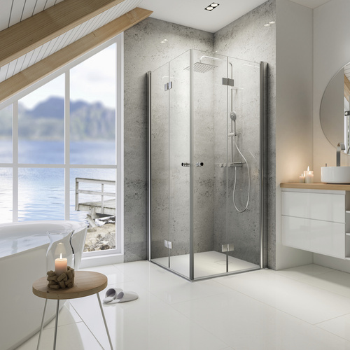 Schulte Eckdusche mit Drehfalttür Garant teilgerahmt, Chromoptik/weiß, 90 x 90 x 200 cm