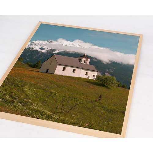 ANY IMAGE Digitaldruck »Kirche in die Alpen«, Rahmen: Buchenholz, natur - braun