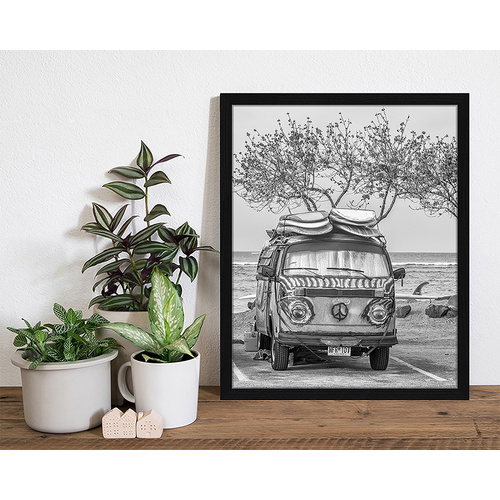 ANY IMAGE Digitaldruck »Vintage VW Busse«, Rahmen: Buchenholz, Schwarz