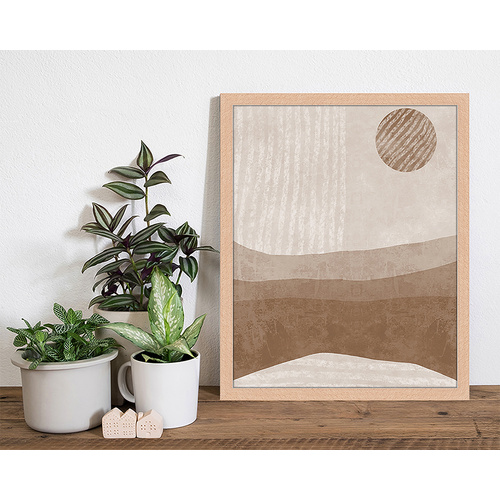 Thumbnail - ANY IMAGE Digitaldruck »Landschaft in Beige«, Rahmen: Buchenholz, natur - braun