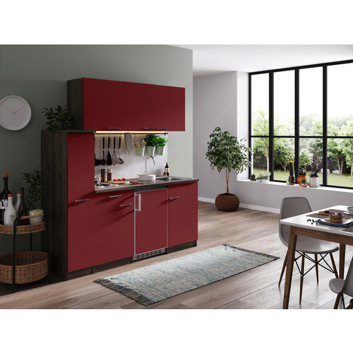 Respekta Küchenzeile KB180EYR 180 cm Rot-Eiche York Nachbildung