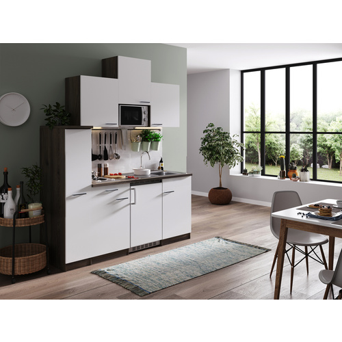 Respekta Küchenzeile KB180EYWMI 180 cm Weiß-Eiche York Nachbildung