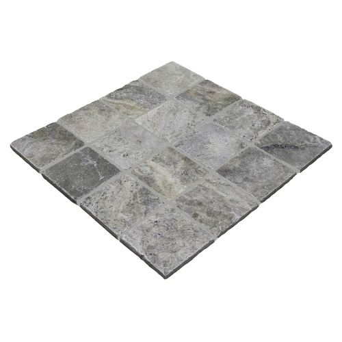 Thumbnail - WOHNRAUSCH Wand- und Bodenfliese »Mudra Grey«, LxBxH: 10 x 10 x 1 cm, (0,5 m²), Travertin, grau/beige, matt, getrommelt ...