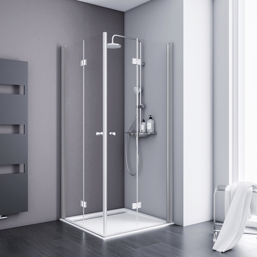 Schulte Eckdusche mit Drehfalttür Alexa Style 2.0 teilgerahmt, aluminiumfarben, 80 x 192 x 80 cm
