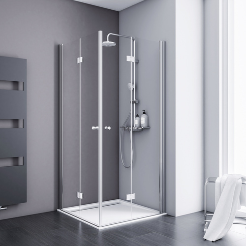 Schulte Eckdusche mit Drehfalttür Alexa Style 2.0 teilgerahmt, aluminiumfarben, 90 x 192 x 90 cm
