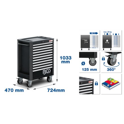 Thumbnail - BGS Technic Werkstattwagen, Werkstattwagen 11 Schubladen , leer - bunt